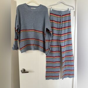 Free People Blue Striped Sweater and Pants Set